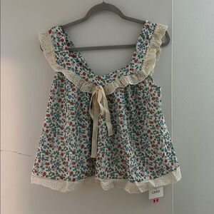 Cider Multicolor Floral Top with Cream Lace